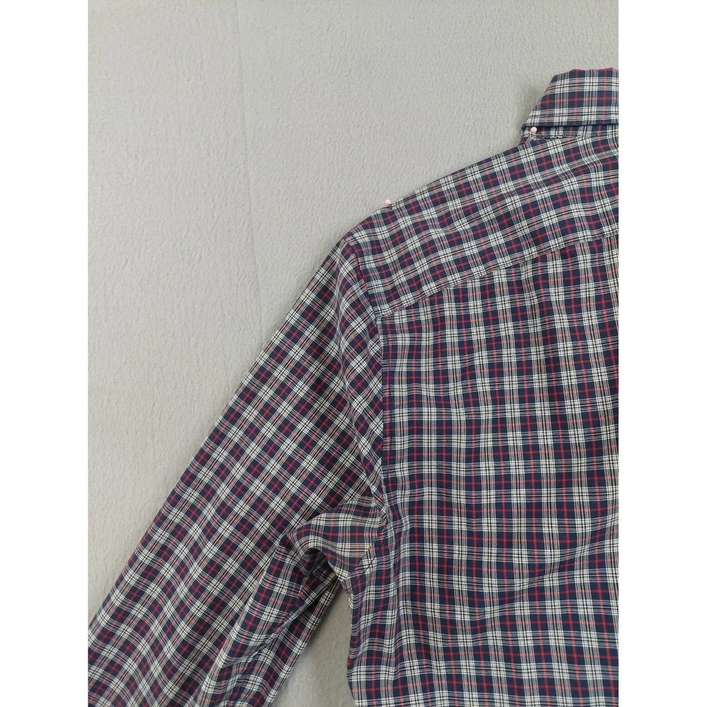 Banana‎ Republic Men Shirt M Navy Blue Plaid Slim Fit Stretch Button Up Casual